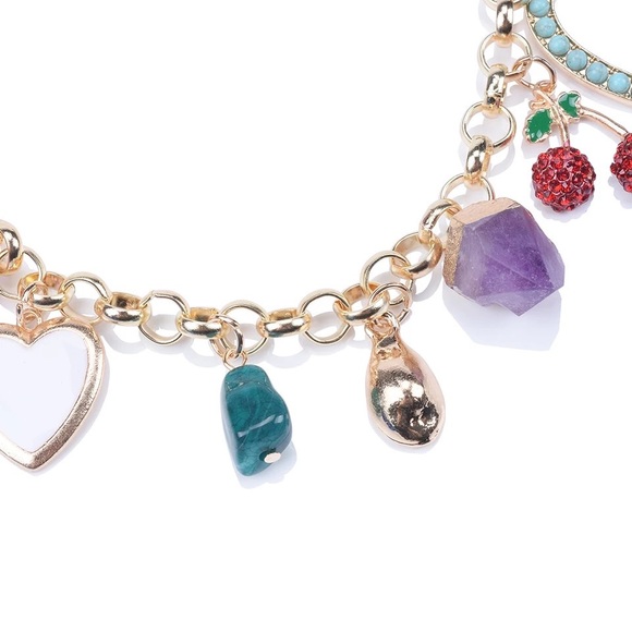 Zara Gold Everything Charms Crystal Bar Circle Link Chain Necklaces - Picture 8 of 16